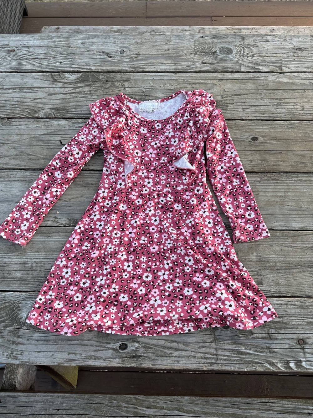 btween Mauve Floral Ruffle-Front Casual Dress size 5